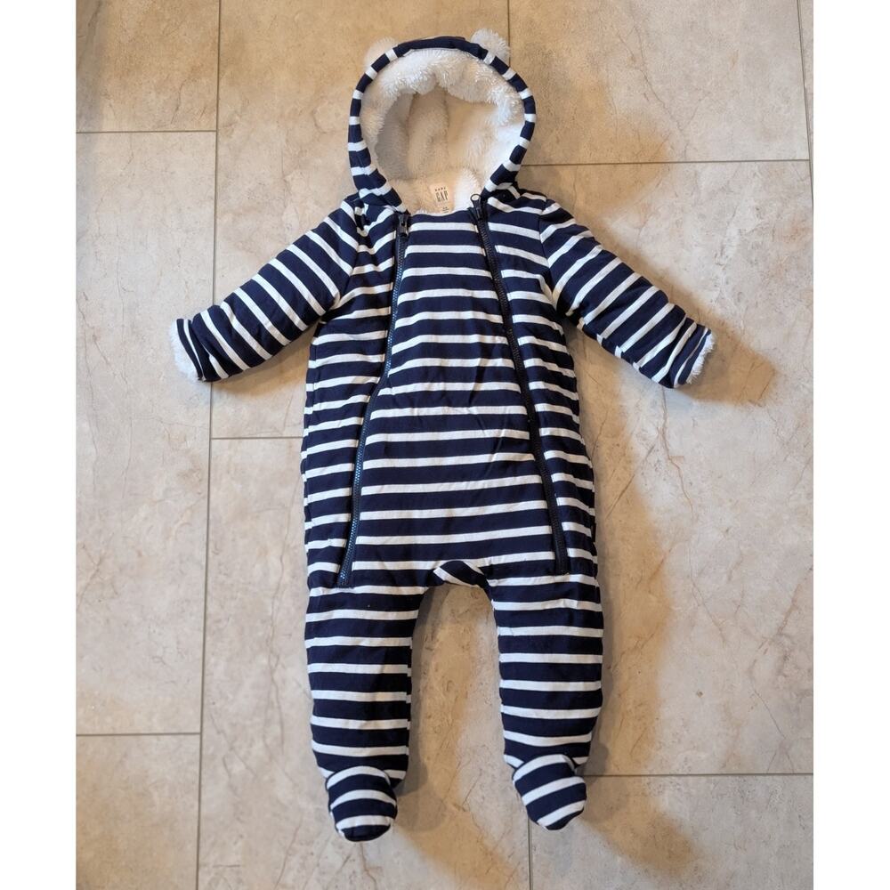 Baby Gap Soft Thick Warm Pram Outfit - Navy Blue Stripe 6-12M